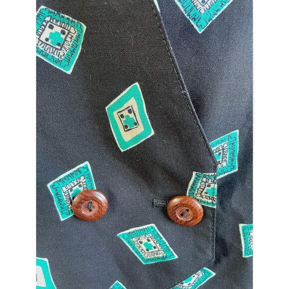Vintage 90s Worthington Vest in Black w/ Blue Print Size Medium - Picture 4 of 6
